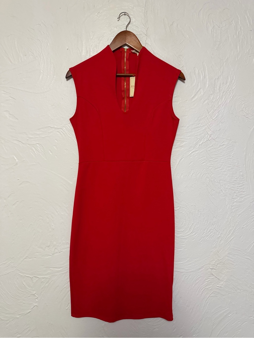Rolla Coster Sleeveless Red Midi Dress with V-Slit Neck